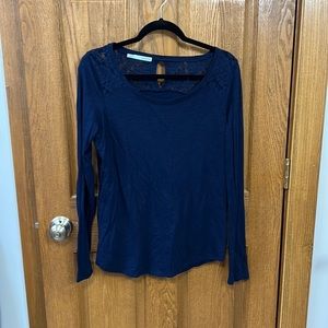 Size Large, Navy blue w/ floral lace across the shoulders